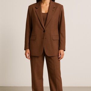 Treasure & Bond Brown Checkered Blazer and pants Set